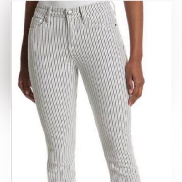 FRAME Le High Straight Jeans White and Blue Pinstripes Size 28 - Picture 2 of 7